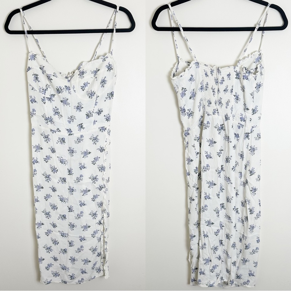 Reformation Cream Midi Dress with Blue Floral Print - Picture 3 of 8